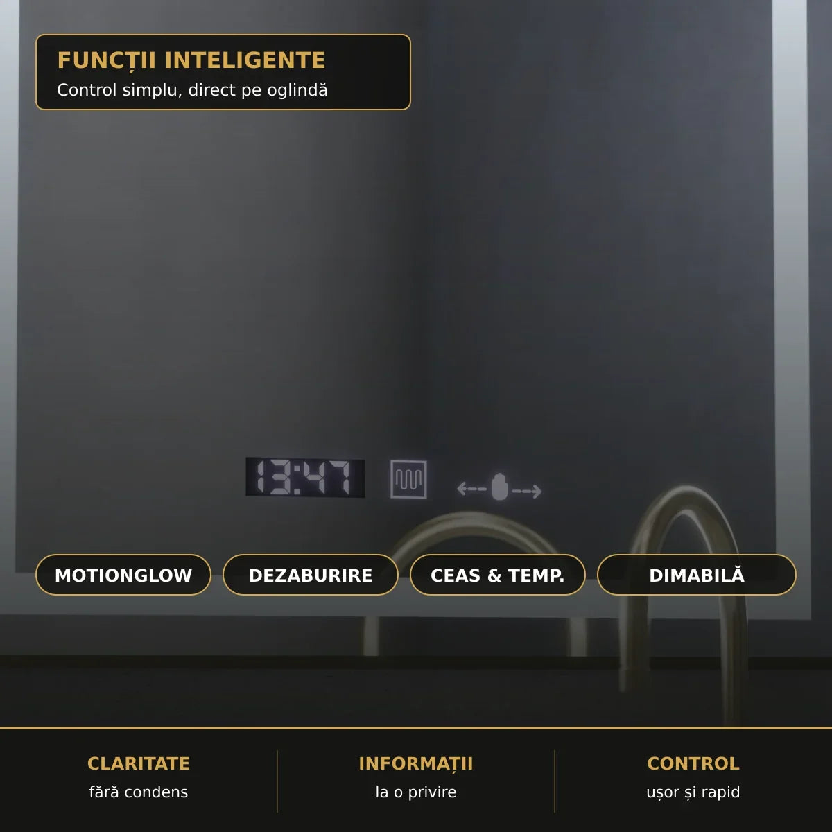 Oglindă LED Vérité Royale Gold 60x80 cm – funcții inteligente