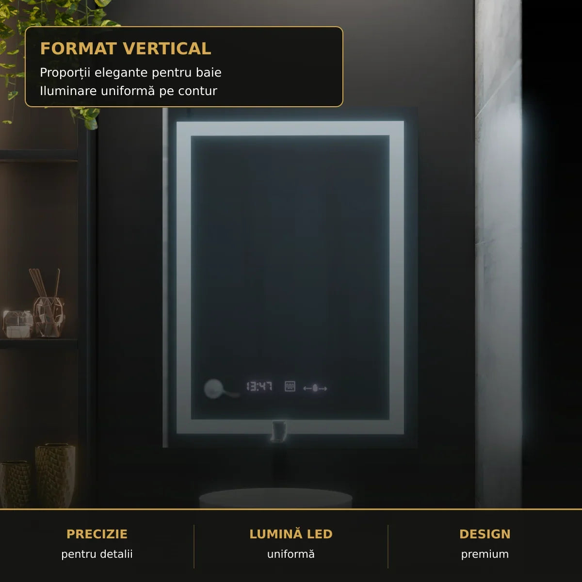Oglindă LED Verite 60x80 cm – detaliu premium