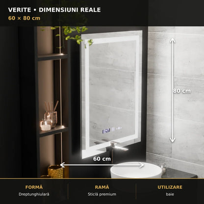Oglindă LED Verite 60x80 cm – dimensiuni și format