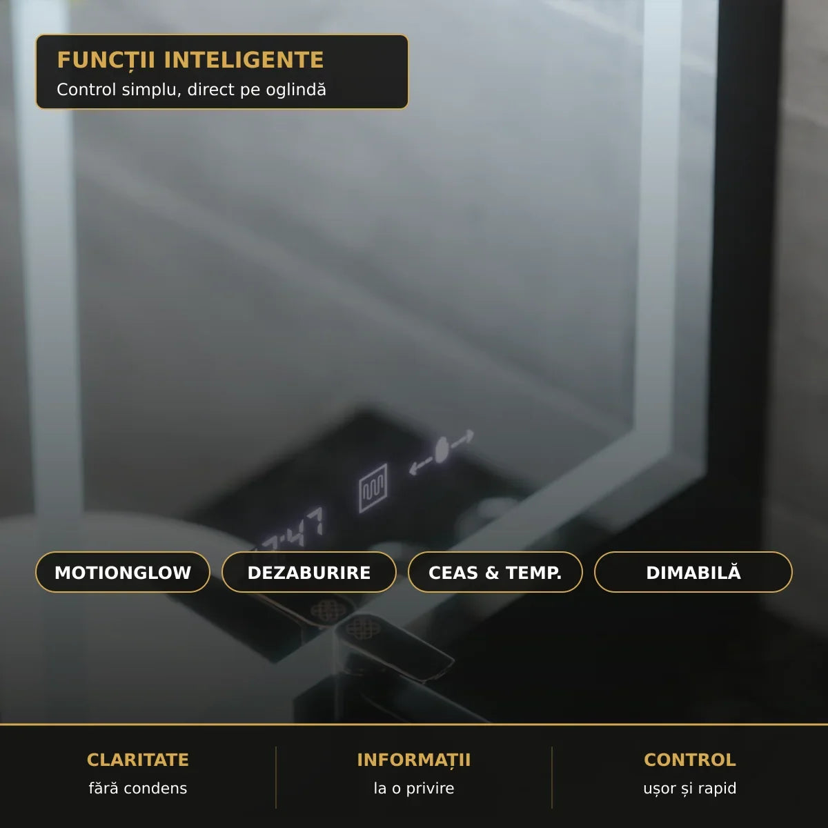 Oglindă LED Verite 60x80 cm – funcții inteligente