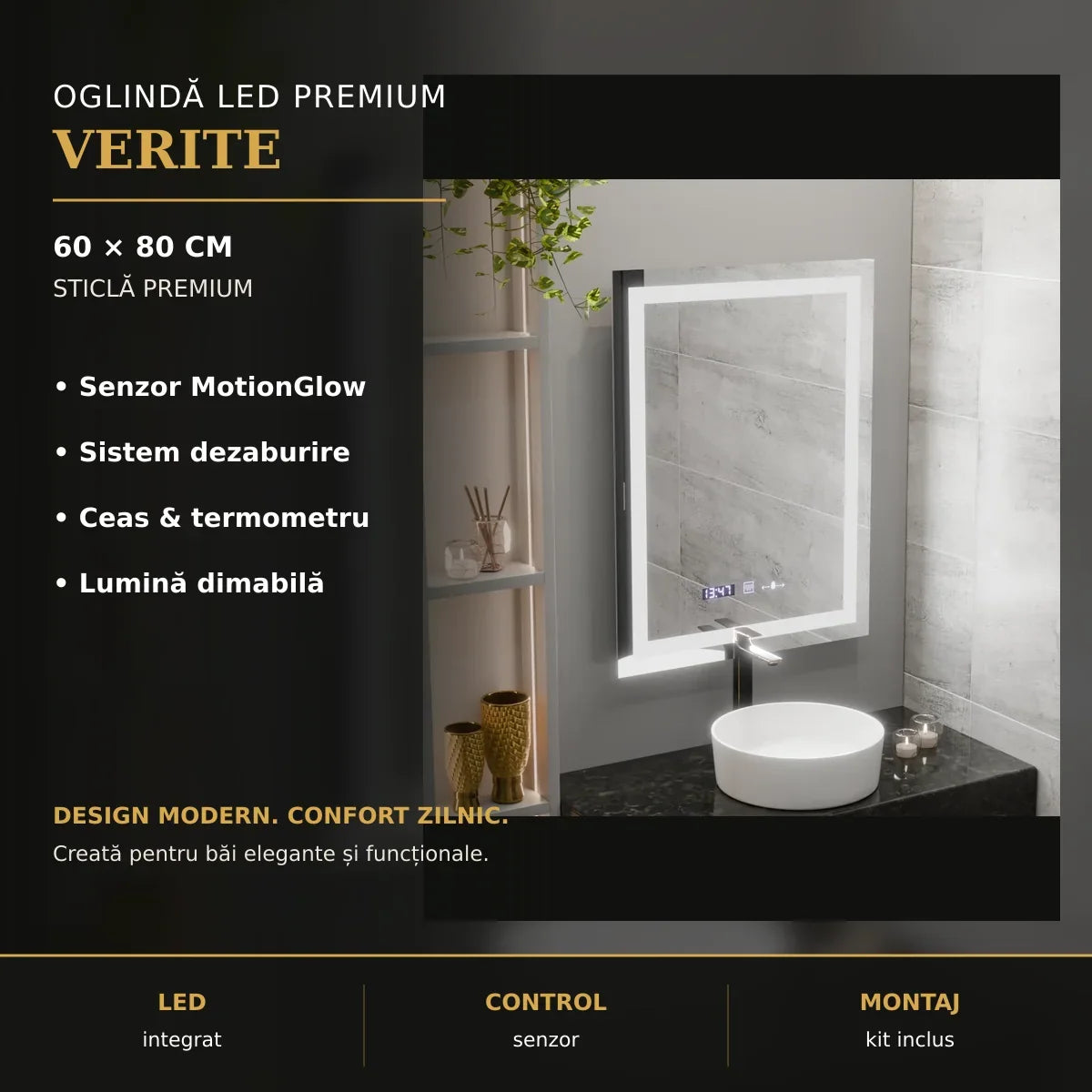 Oglindă LED Verite 60x80 cm – imagine premium