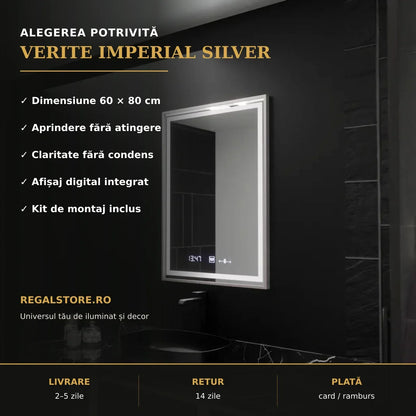 Oglindă LED Verite Imperial Silver 60x80 cm – beneficii principale