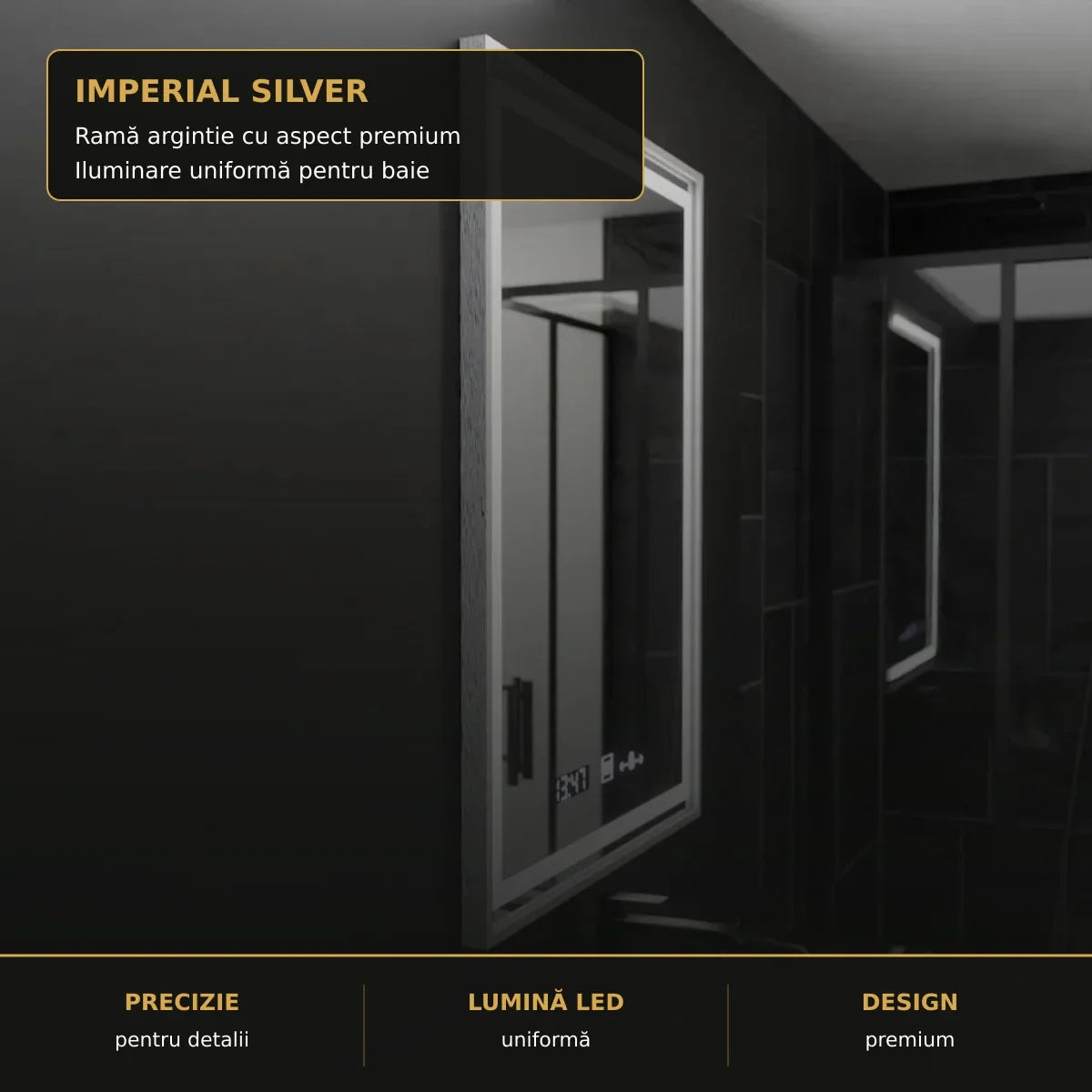 Oglindă LED Verite Imperial Silver 60x80 cm – detaliu premium