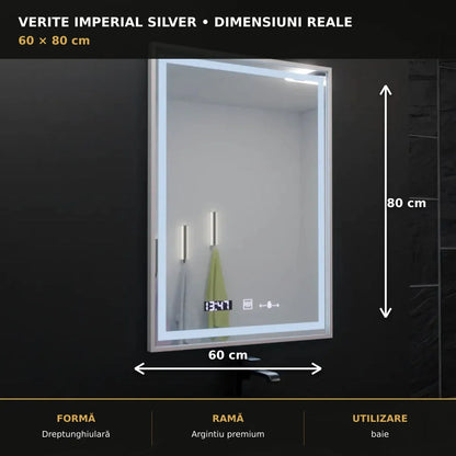 Oglindă LED Verite Imperial Silver 60x80 cm – dimensiuni și format