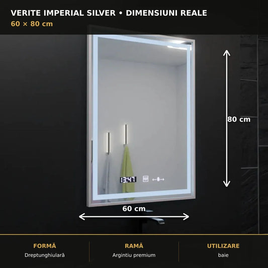 Oglindă LED Verite Imperial Silver 60x80 cm – dimensiuni și format