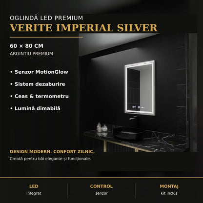 Oglindă LED Verite Imperial Silver 60x80 cm – imagine premium