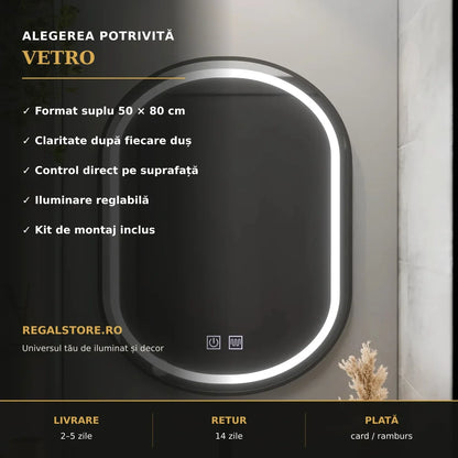 Oglindă LED VETRO 50x80 cm – beneficii principale