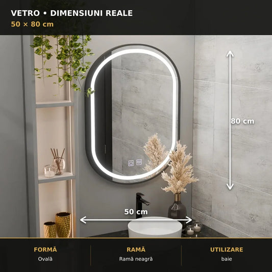 Oglindă LED VETRO 50x80 cm – dimensiuni și format