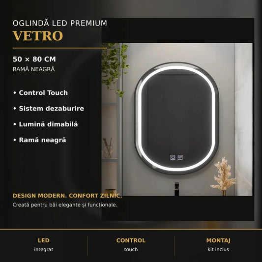 Oglindă LED VETRO 50x80 cm – imagine premium