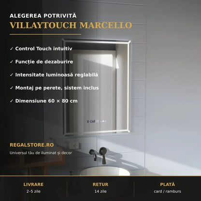 Beneficii oglindă LED VillayTouch 60x80 cm