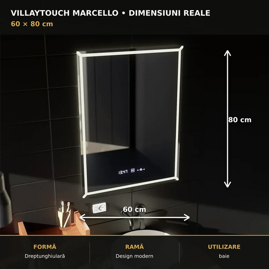 Dimensiuni oglindă LED VillayTouch 60x80 cm