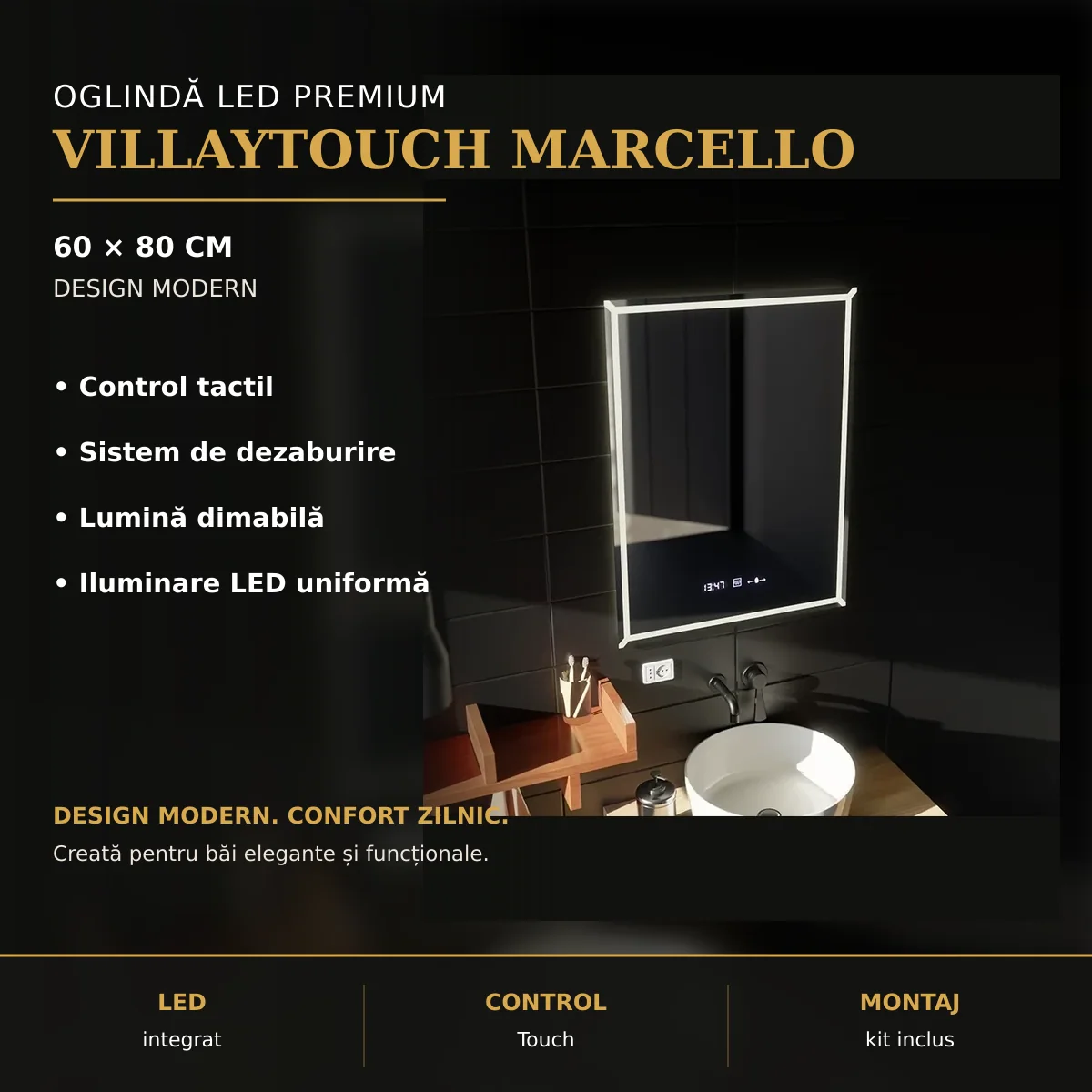 Oglindă LED VillayTouch Marcello 60x80 cm – imagine premium