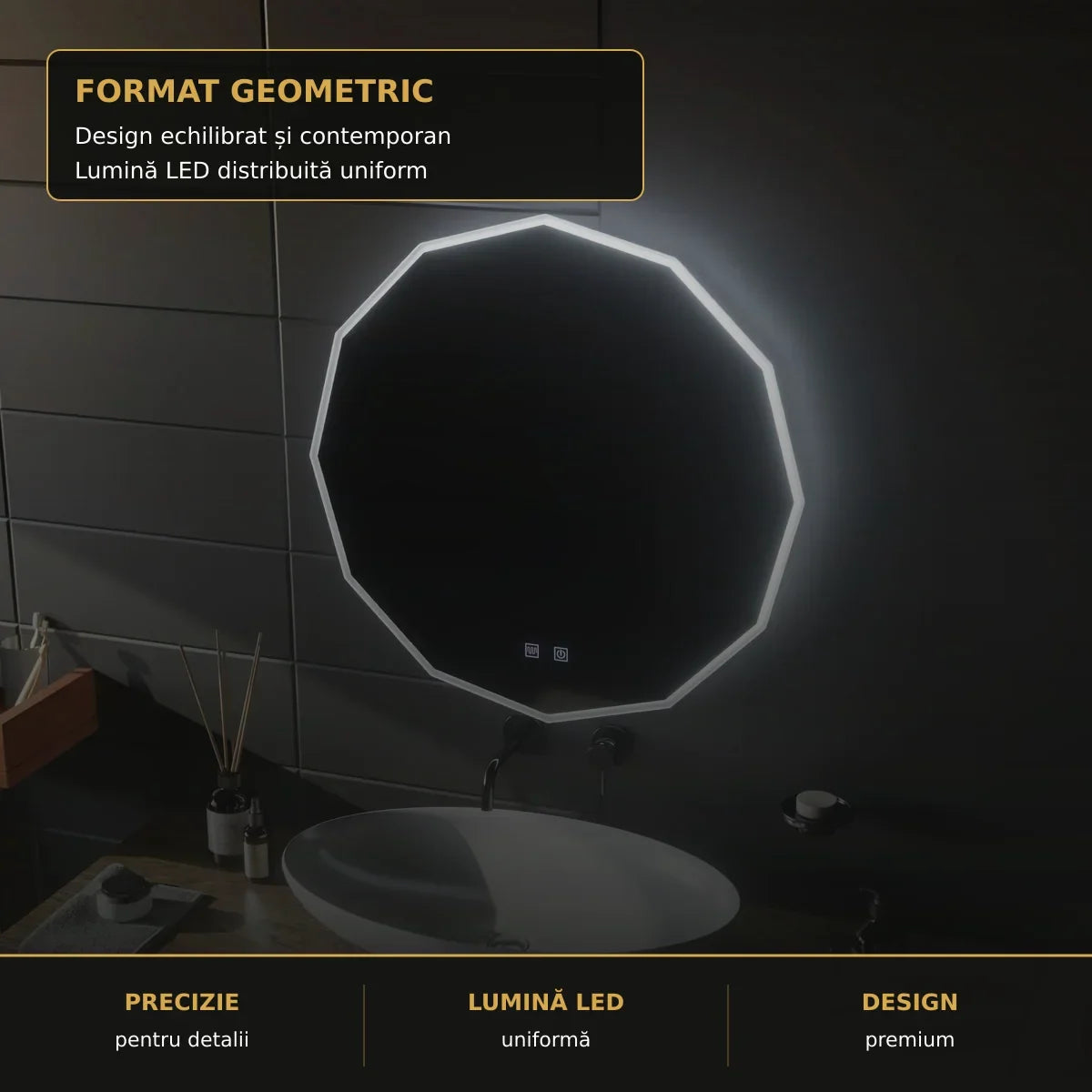 Oglindă LED VIVO Ø50 cm – detaliu premium