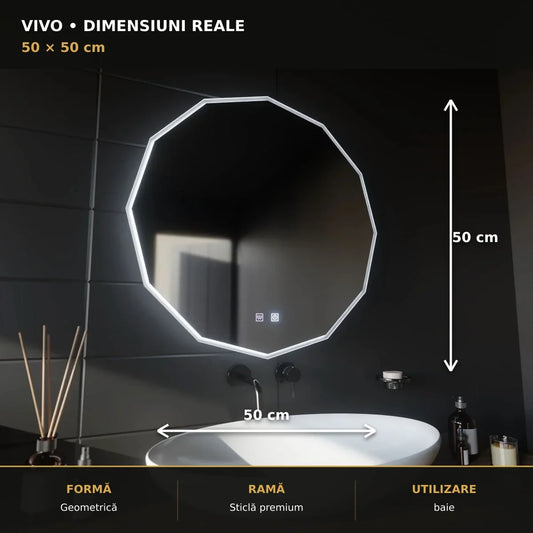 Oglindă LED VIVO Ø50 cm – dimensiuni și format