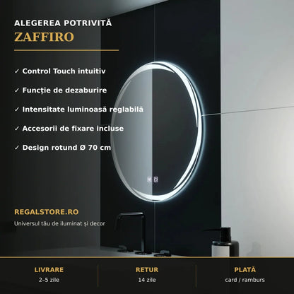 Beneficii oglindă LED Zaffiro Ø70 cm