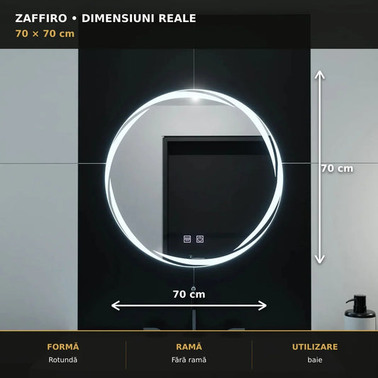 Dimensiuni oglindă LED Zaffiro 70x70 cm