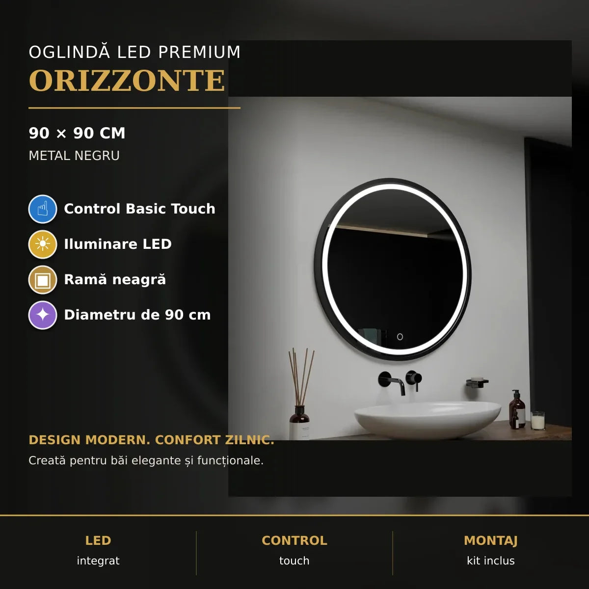 Oglindă LED Orizzonte 90 cm – prezentare premium