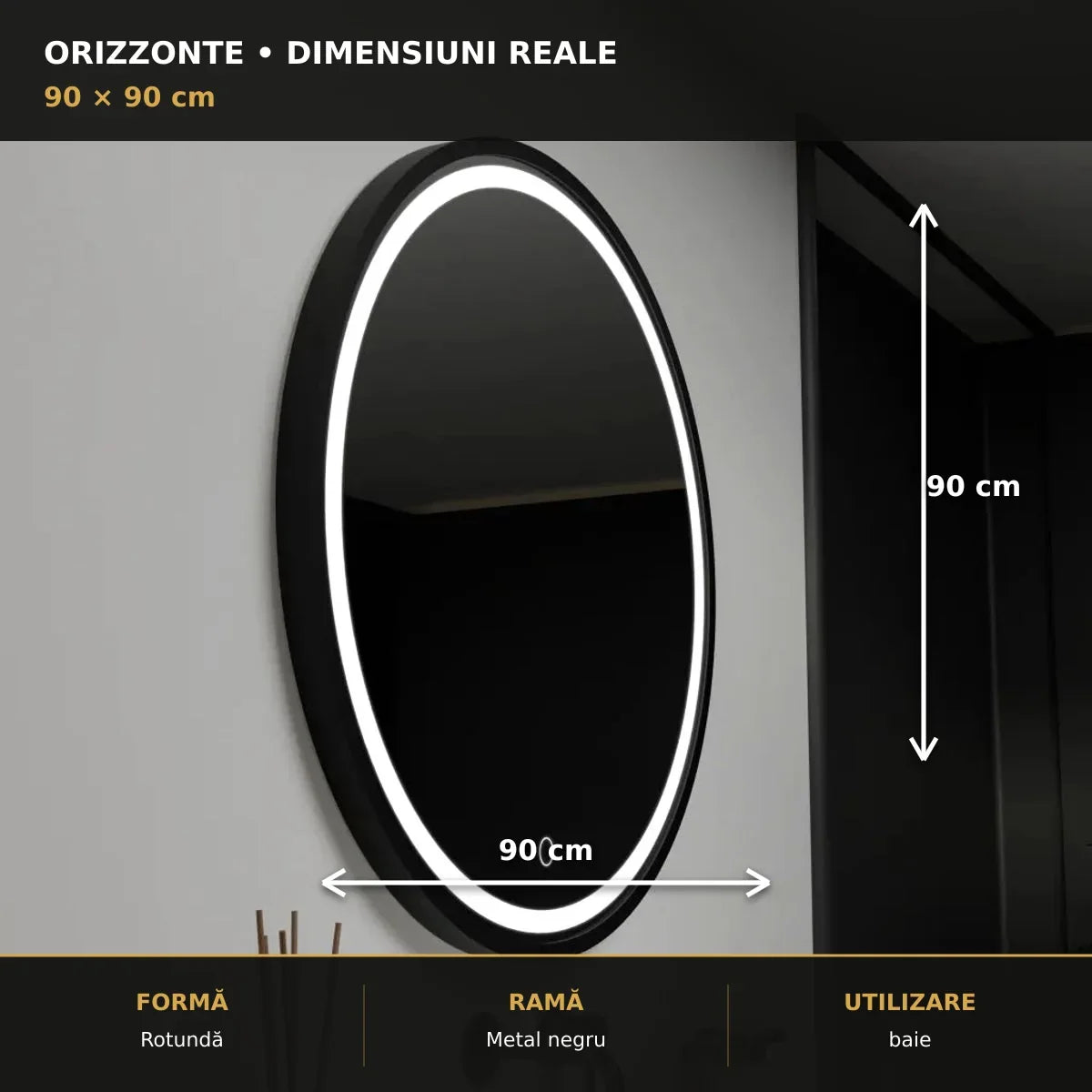 Oglindă LED Orizzonte 90 cm – dimensiuni