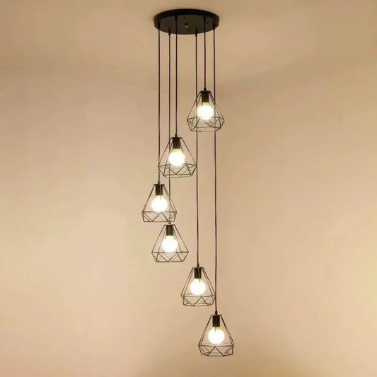 Lustra Forma Diamant, STRUKTUR, 6x E27, Negru, Metal