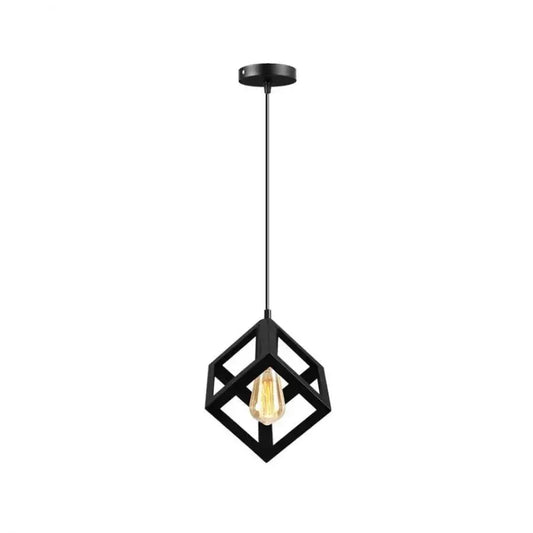 Lustra Forma Cub, STRUKTUR Uno, 1x E27, Negru, Suspendat, Metal – lustră LED, culoare neagră – RegalStore, iluminat inte