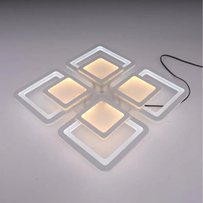 Lustra LED cu Telecomanda SUSAN, 77W, 4 Patrate, lumina Rece/Calda/Neutra, Dimabila, Alb