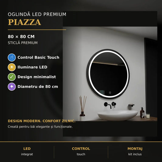 Oglindă LED Piazza 80 cm – prezentare premium
