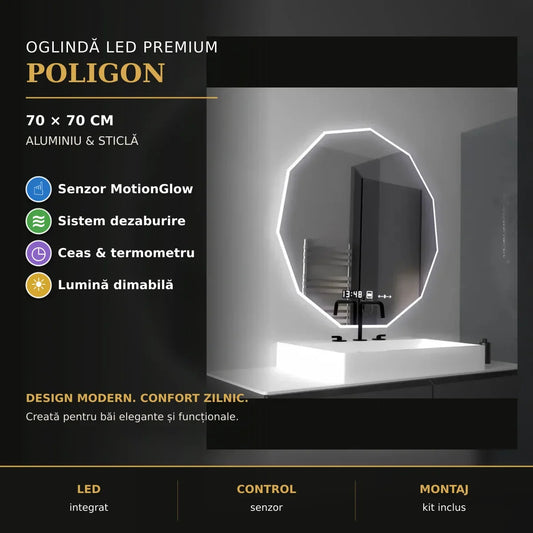 Oglindă LED Poligon 70 cm – prezentare premium