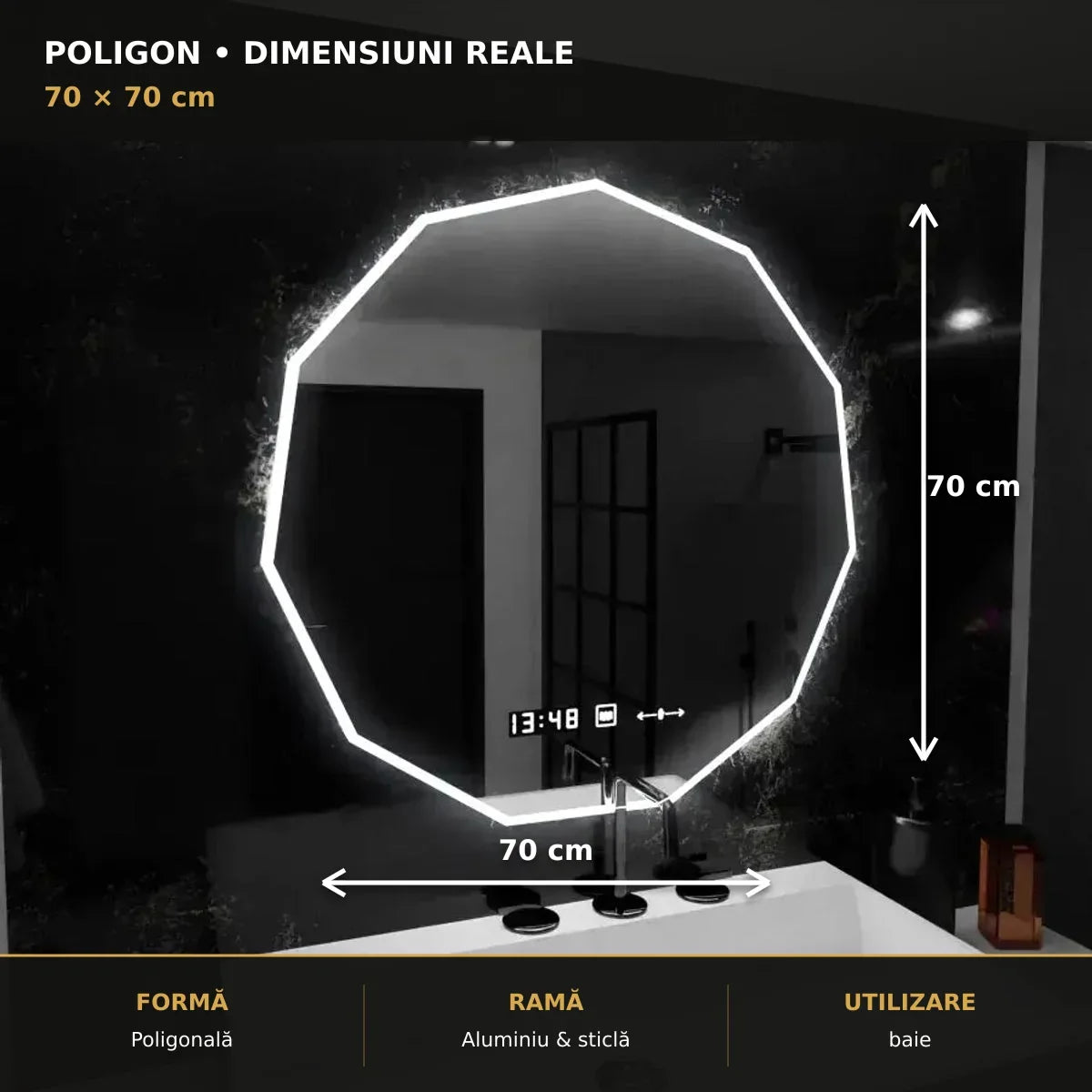 Oglindă LED Poligon 70 cm – dimensiuni