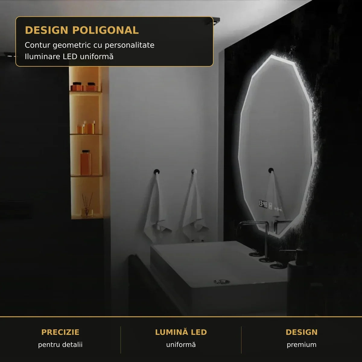 Oglindă LED Poligon 70 cm – detalii