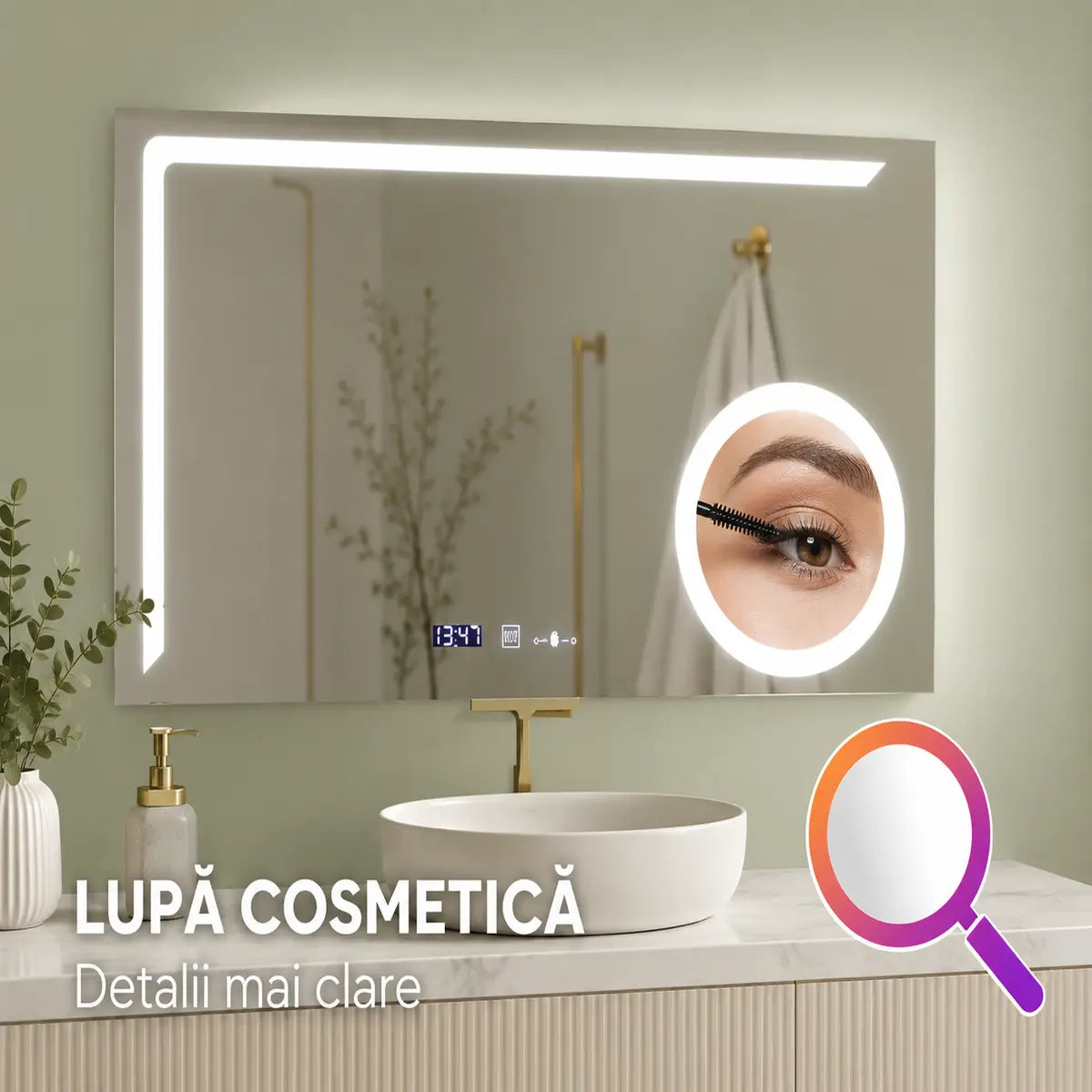 Oglindă LED Precision – lupă cosmetică iluminată