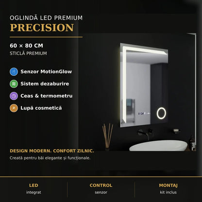 Oglindă LED Precision 60x80 – prezentare premium