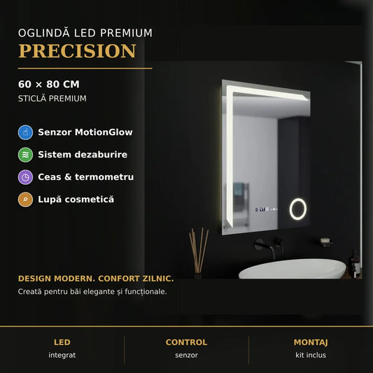 Oglindă LED Precision 60x80 – prezentare premium
