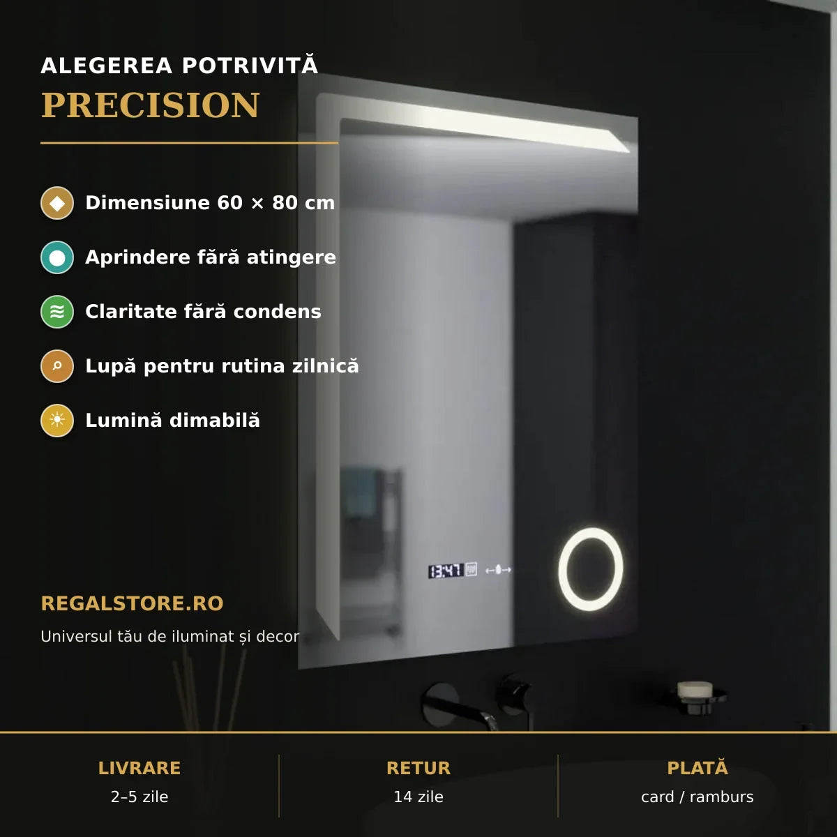 Oglindă LED Precision 60x80 – beneficii