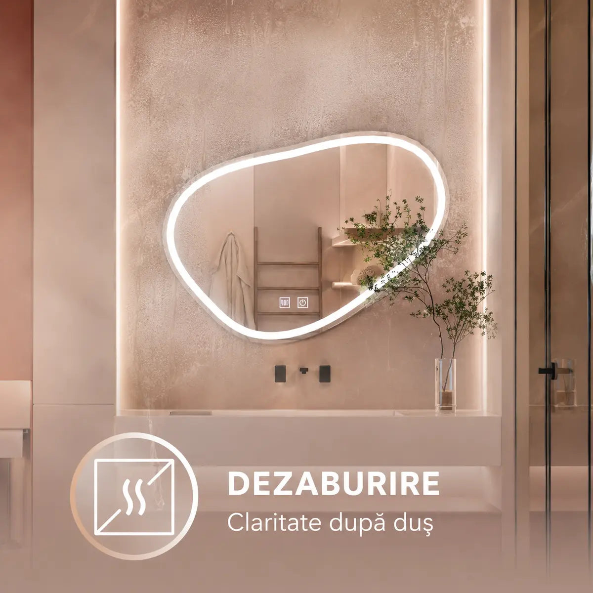 Oglindă LED Quassare – funcție de dezaburire