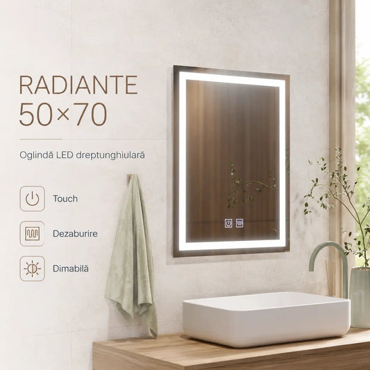 Oglindă LED Radiante 50x70 cm – prezentare premium