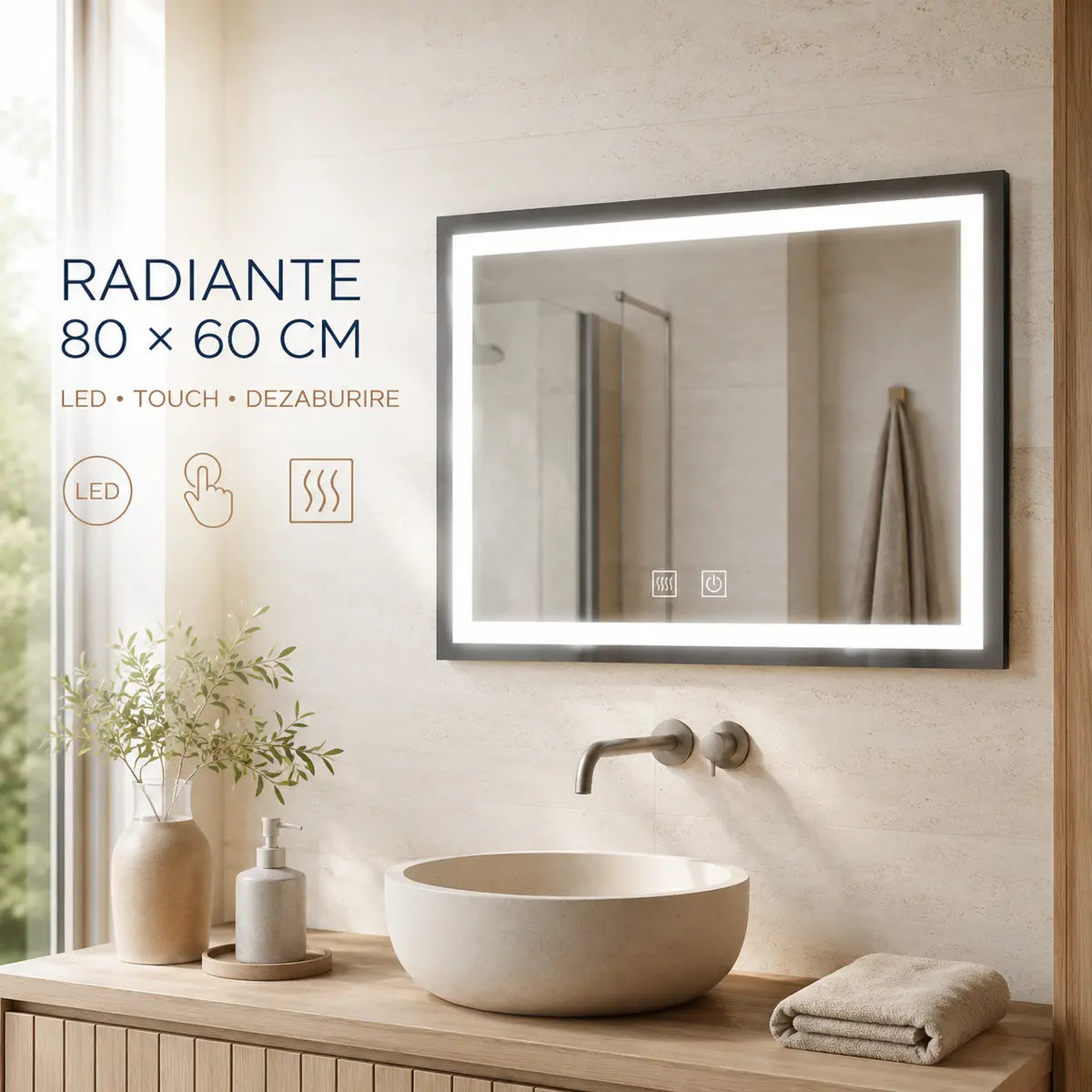 Oglindă LED Radiante 80x60 cm – prezentare premium