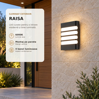 RAISA aplica exterior neagra 6000K - imagine premium