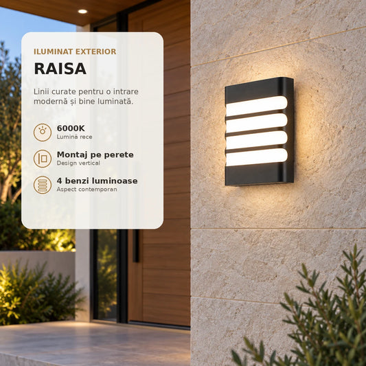 RAISA aplica exterior neagra 6000K - imagine premium