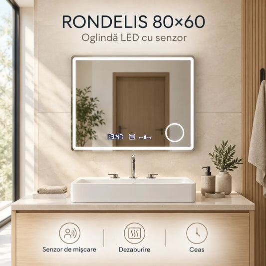 Oglindă LED Rondelis 80x60 cm – prezentare premium