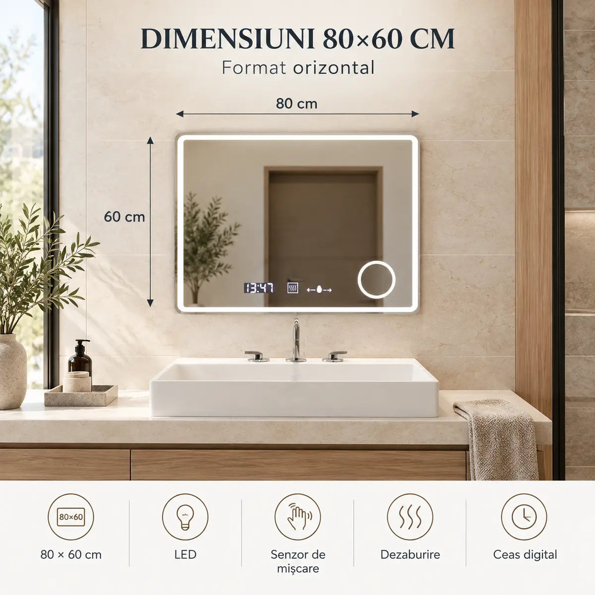 Oglindă LED Rondelis – dimensiuni 80x60 cm