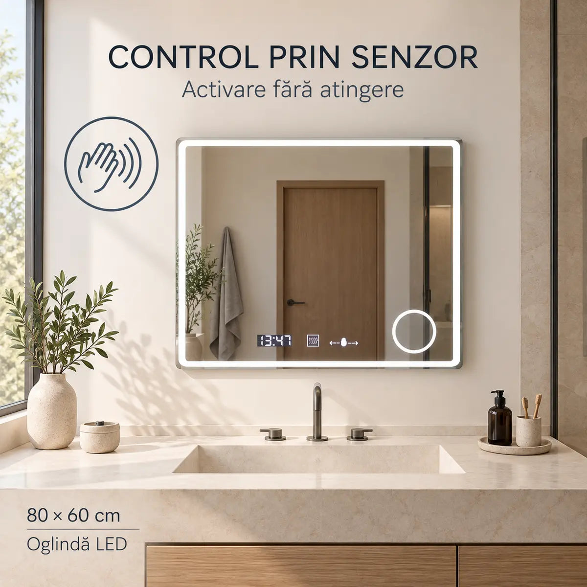 Oglindă LED Rondelis – senzor de mișcare