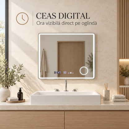 Oglindă LED Rondelis – ceas digital