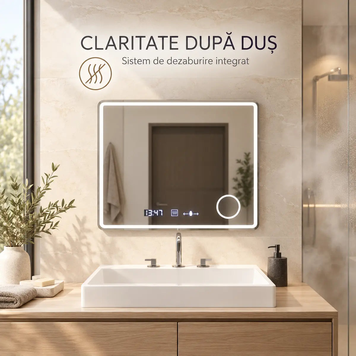 Oglindă LED Rondelis – sistem dezaburire