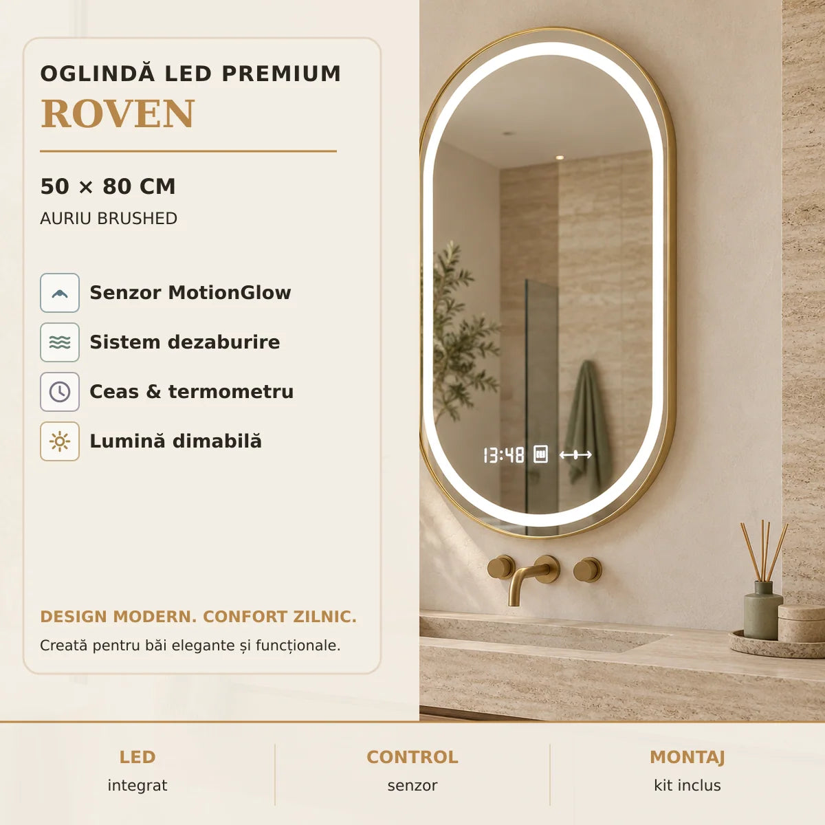 Oglinda LED Roven 50x80 cm - imagine principala