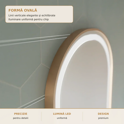 Oglinda LED Roven - forma ovala si rama aurie