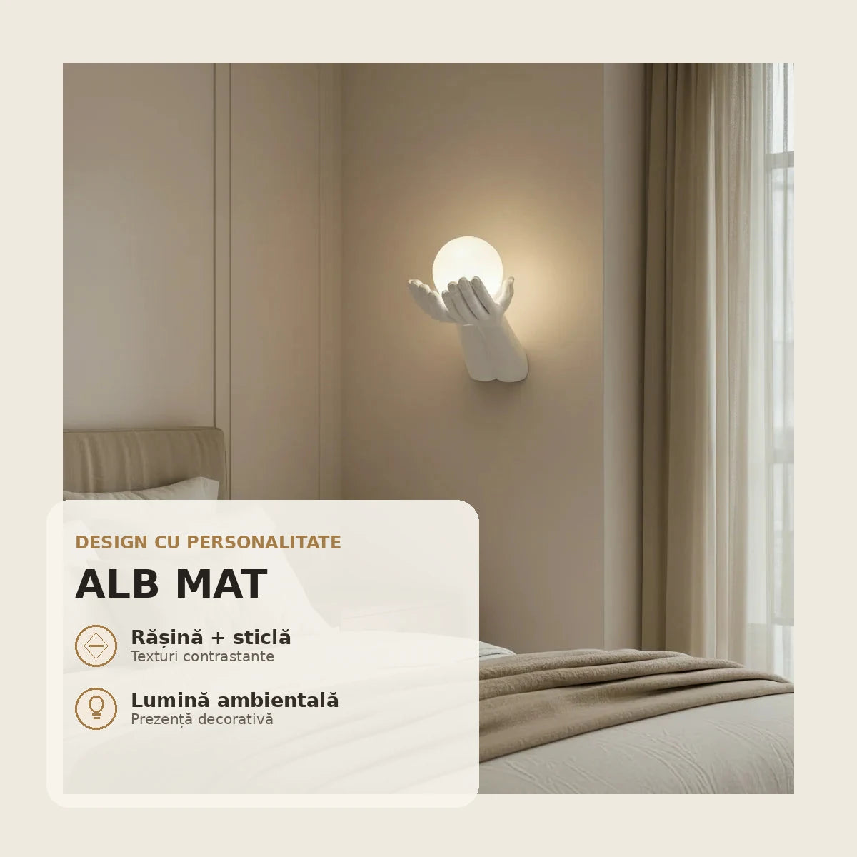 RUKI alb - rasina si sticla, design sculptural