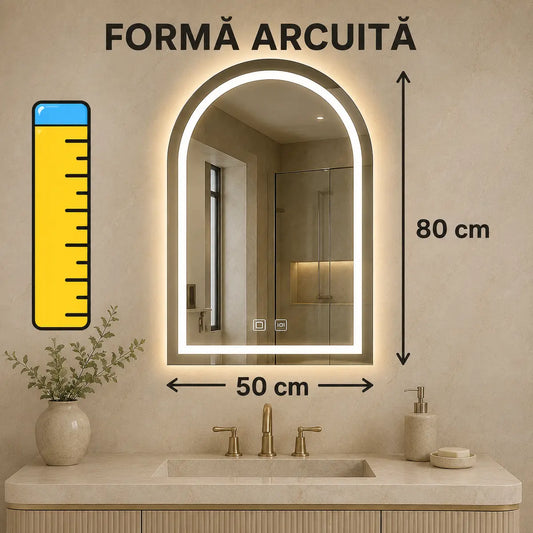 Oglindă LED arcuită – dimensiuni 50 x 80 cm