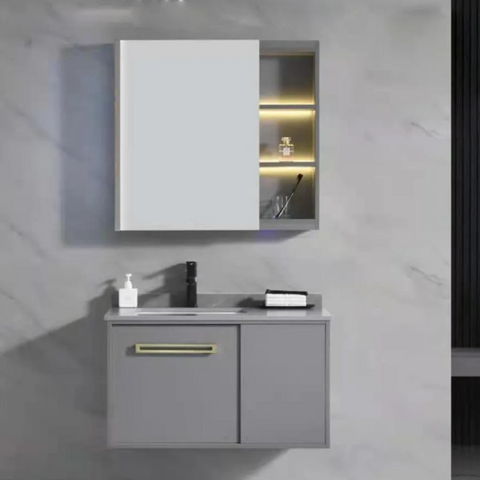 Set Mobilier pentru Baie 80x47cm 3 Piese Gri – 80x47 cm, 47 cm – RegalStore, iluminat interior