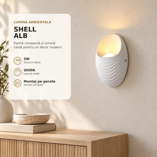 Shell alb 5W 3000K - aplica decorativa premium