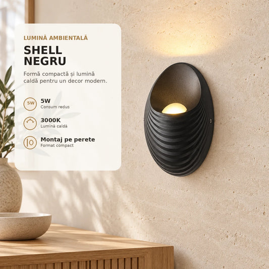 Shell negru 5W 3000K - aplica decorativa premium